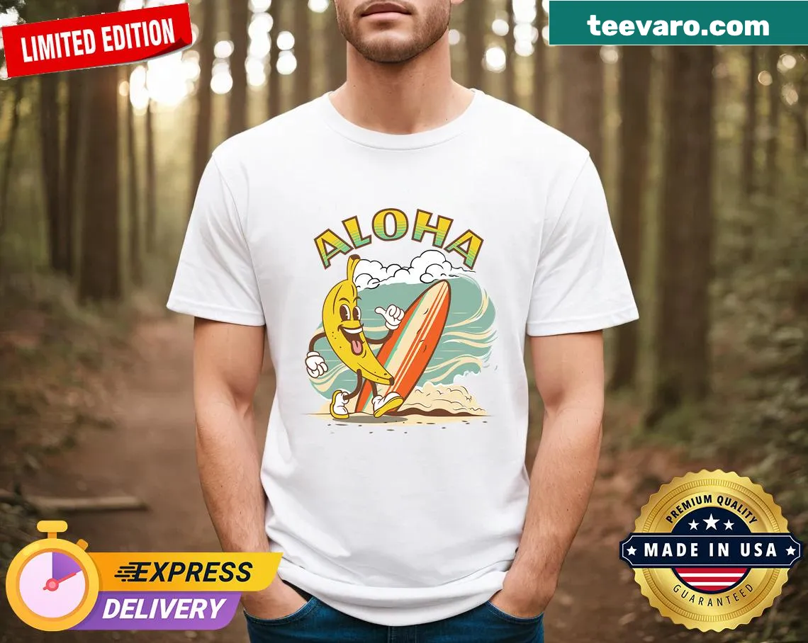 Vintage Hawaiian island themed T-shirt with surf design — on a men's t-shirt