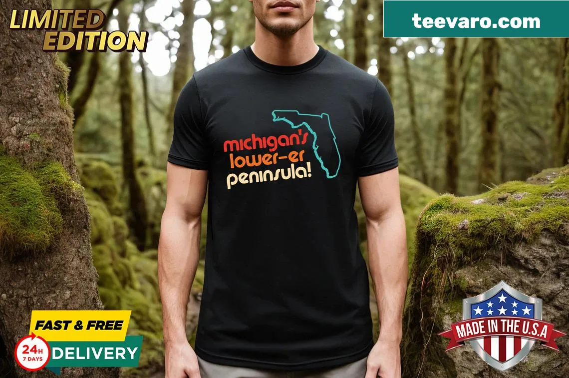 Vintage Michigan's Lower Peninsula t-shirt with a quote design — on a men's t-shirt