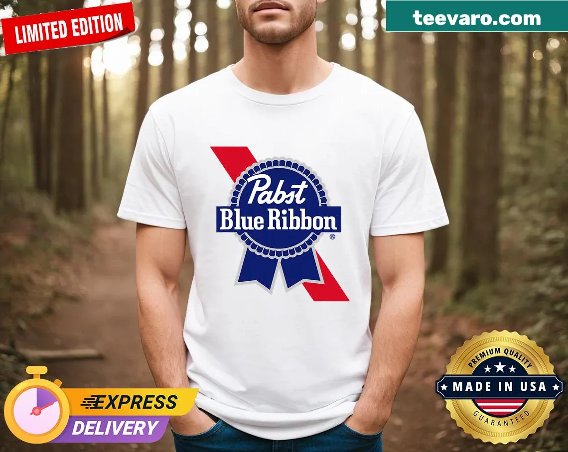 Retro Pabst Blue Ribbon logo t-shirt with unique design — on a men's t-shirt
