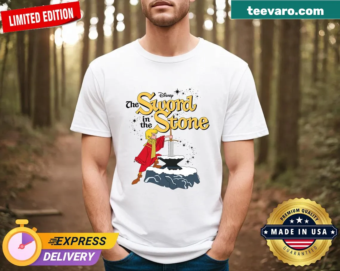 Sword in the Stone logo on a trendy fantasy T-shirt — on a men's t-shirt