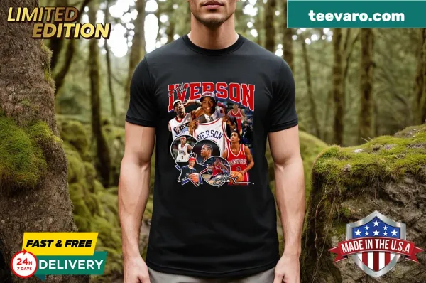 Vintage-style shirt featuring Allen Iverson's signature and retro basketball design