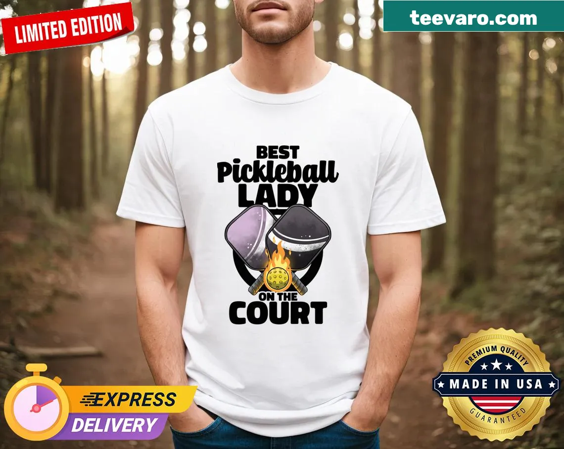 Best Pickleball Lady t-shirt for women with paddle graphic — on a men's t-shirt