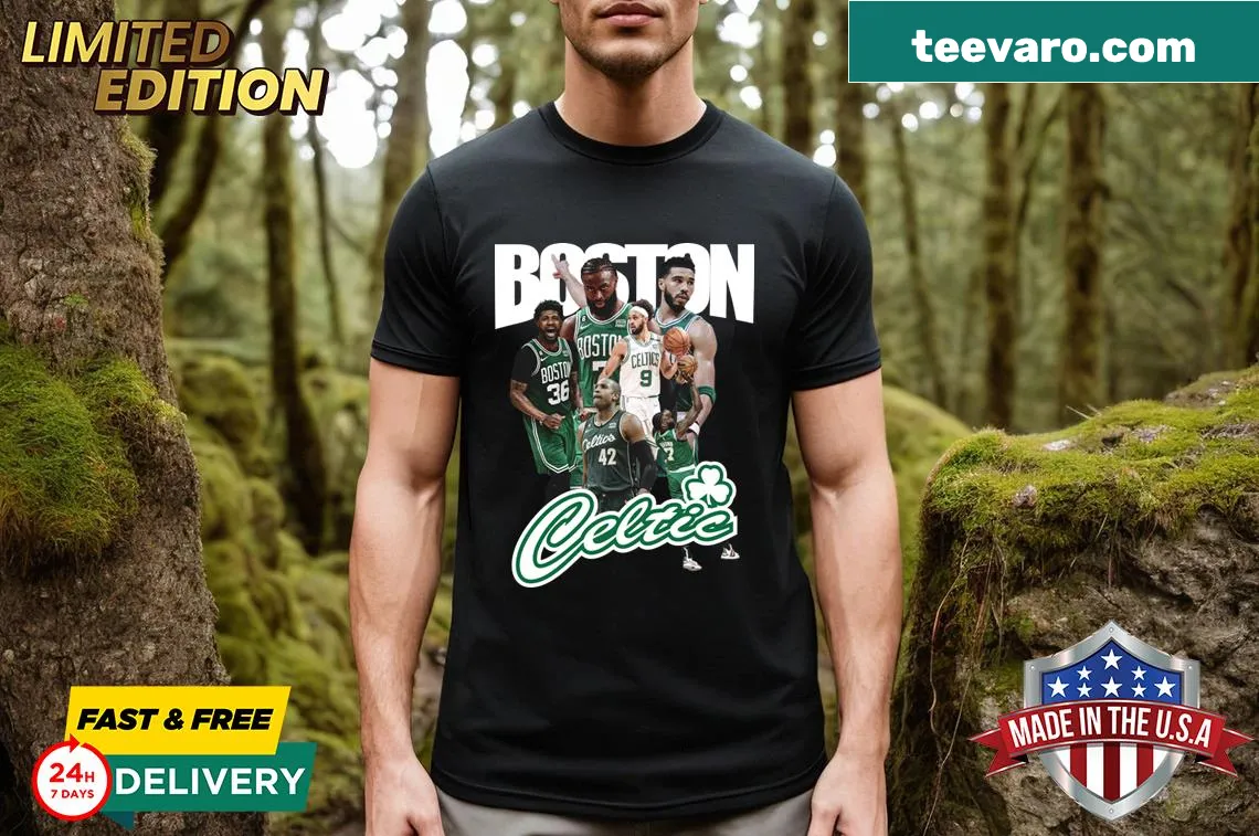 Vintage-style T-shirt featuring Boston Celtics bootleg graphics — on a men's t-shirt