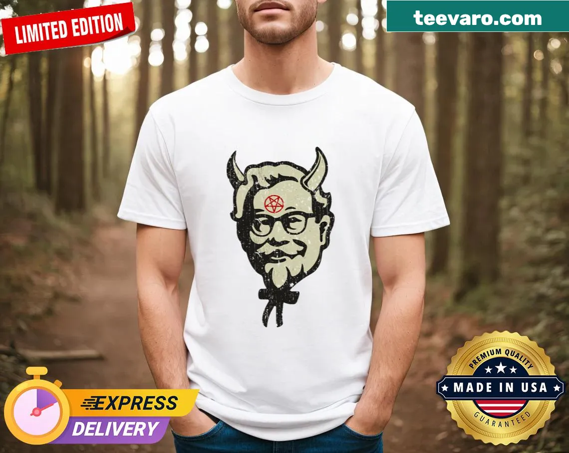 Colonel Satan humorous vintage graphic t-shirt — on a men's t-shirt
