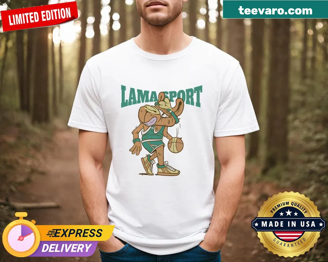 Illustration of llamas playing basketball T-shirt for women — on a men's t-shirt