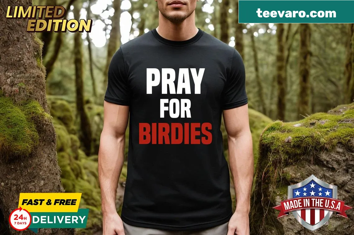Vintage T-shirt with 'Pray For Birdies' text and golfer graphic — on a men's t-shirt