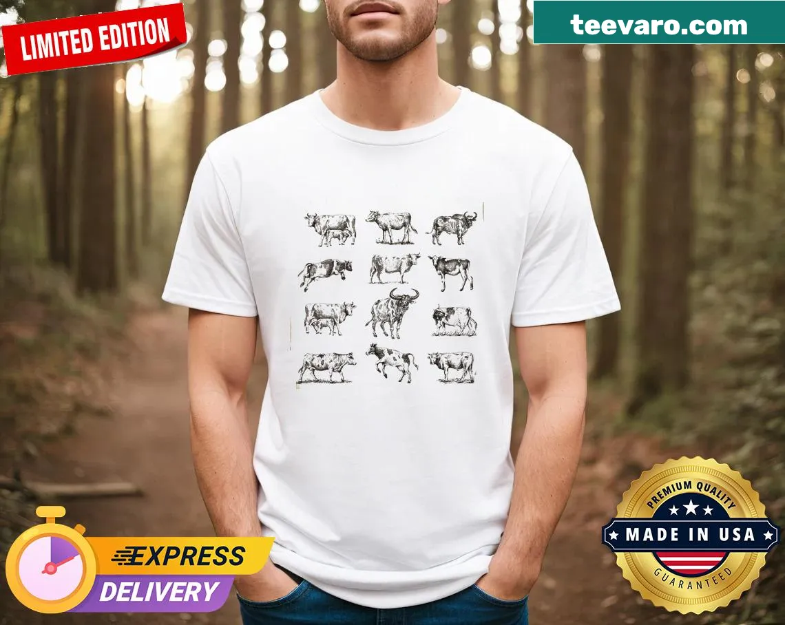 Vintage-style shirt featuring a charming cow design — on a men's t-shirt