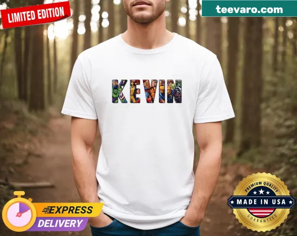 Custom superhero shirt with cartoon portrait and comic book elements