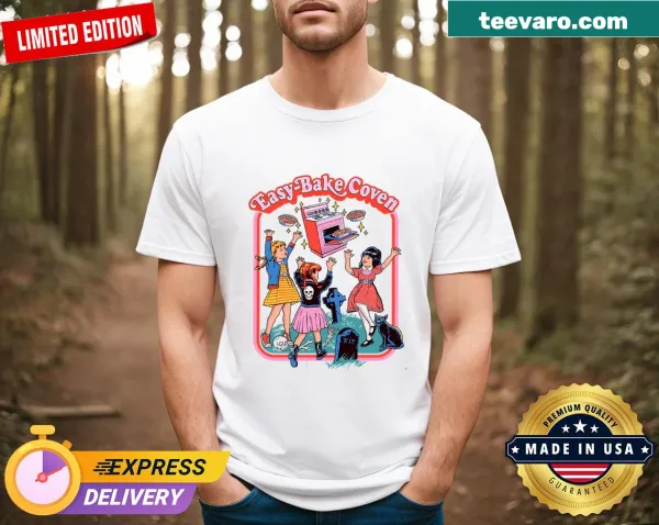 Halloween-themed shirt with 'Easy Bake Coven' cartoon design