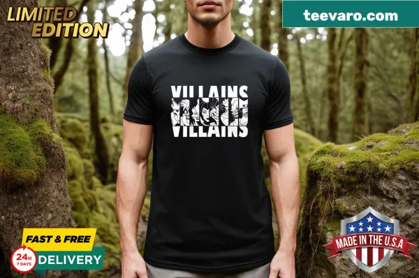 Cute cartoon graphic of Halloween villains on a T-shirt