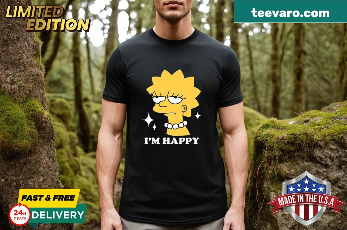 Simpsons shirt with Lisa Simpson and the phrase I'm Happy — on a men's t-shirt