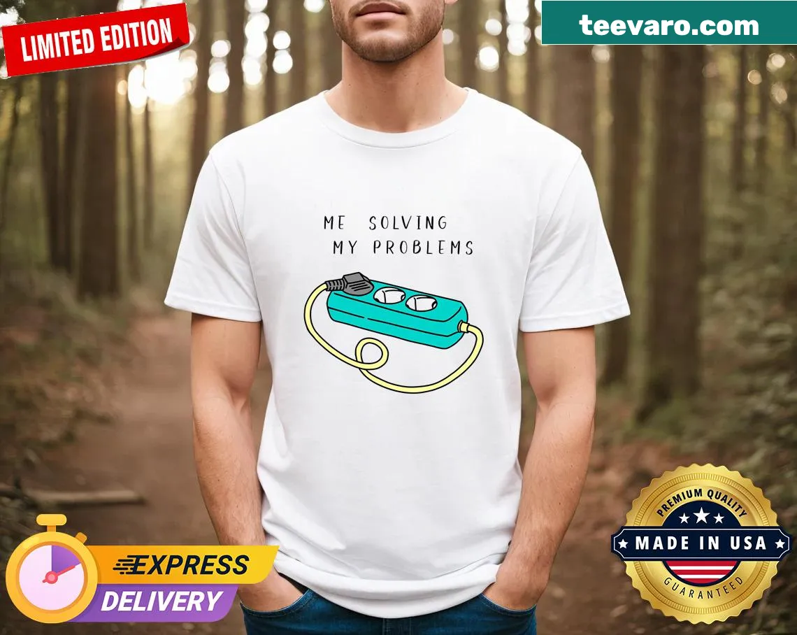 Funny shirt with pop art design stating Me Solving My Problems — on a men's t-shirt