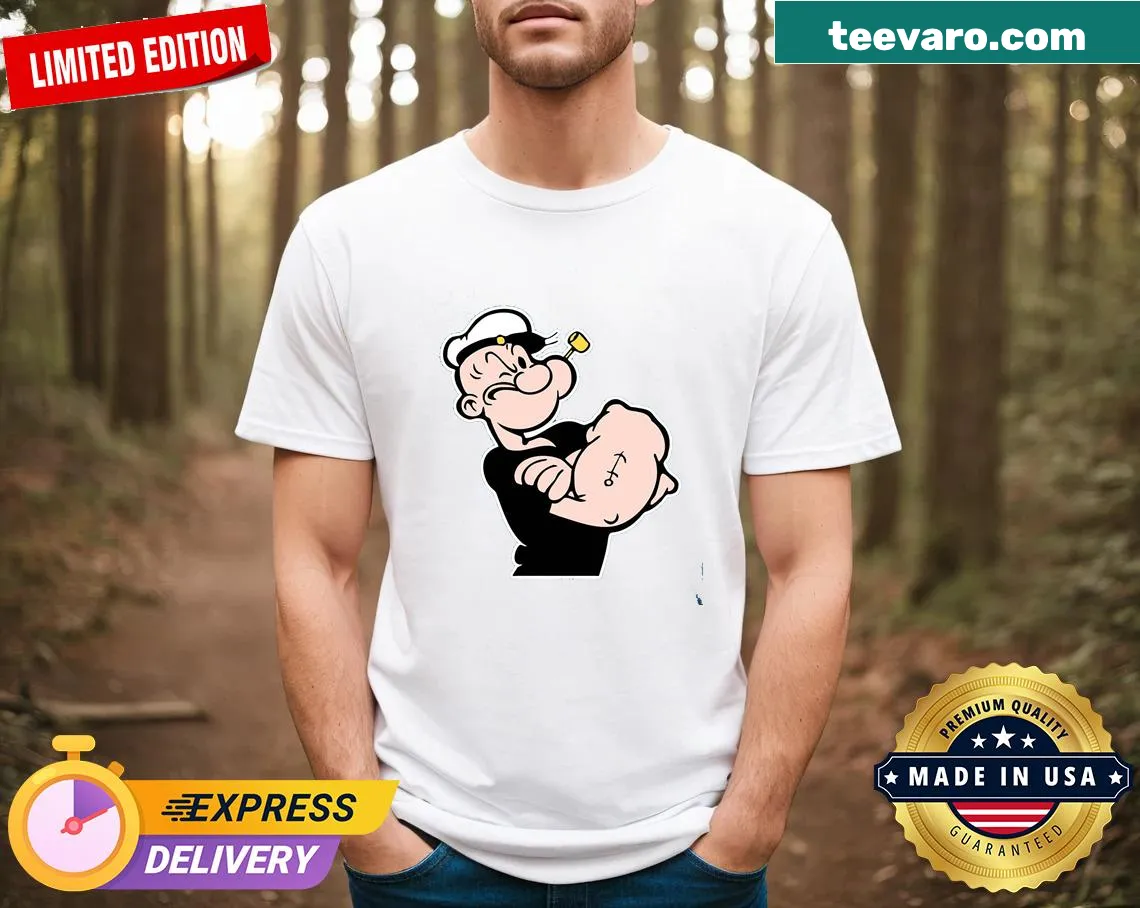 Vintage Popeye cartoon t-shirt featuring the iconic sailor — on a men's t-shirt