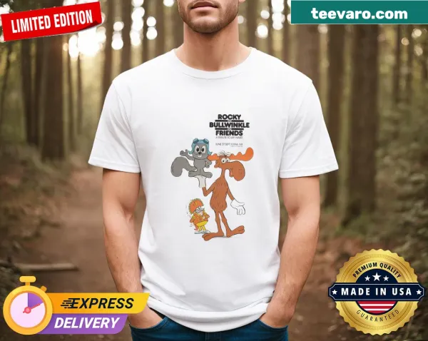 Vintage-style shirt featuring Rocky and Bullwinkle classic cartoon graphic