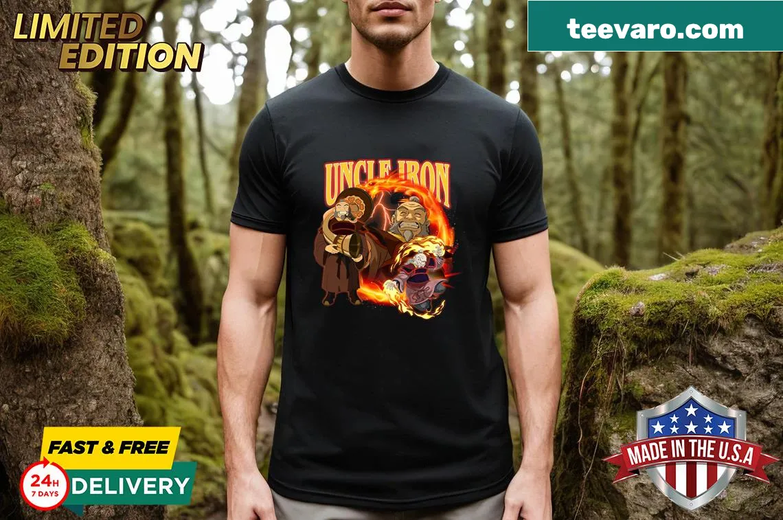 Vintage Uncle Iroh T-shirt featuring iconic character from Avatar. — on a men's t-shirt