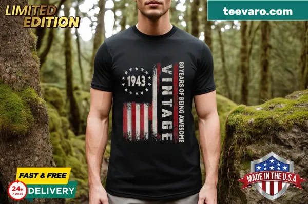 Vintage American flag t-shirt for 80th birthday celebration