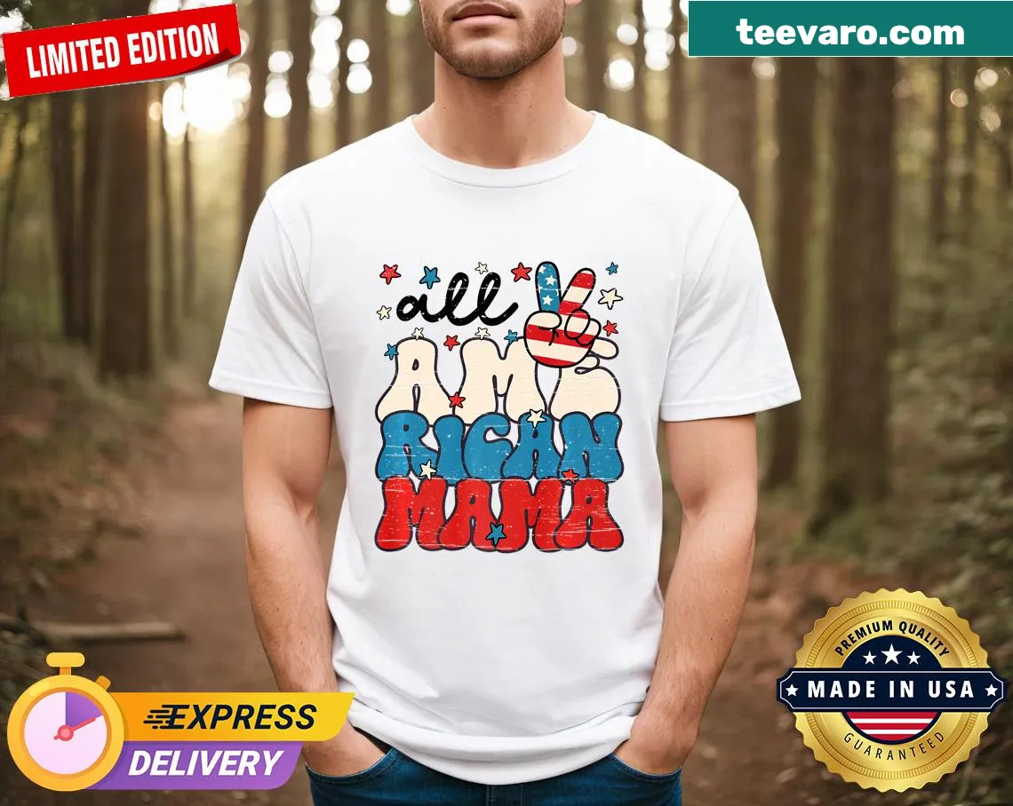 Retro slim fit T-shirt for moms featuring an American flag design — on a men's t-shirt