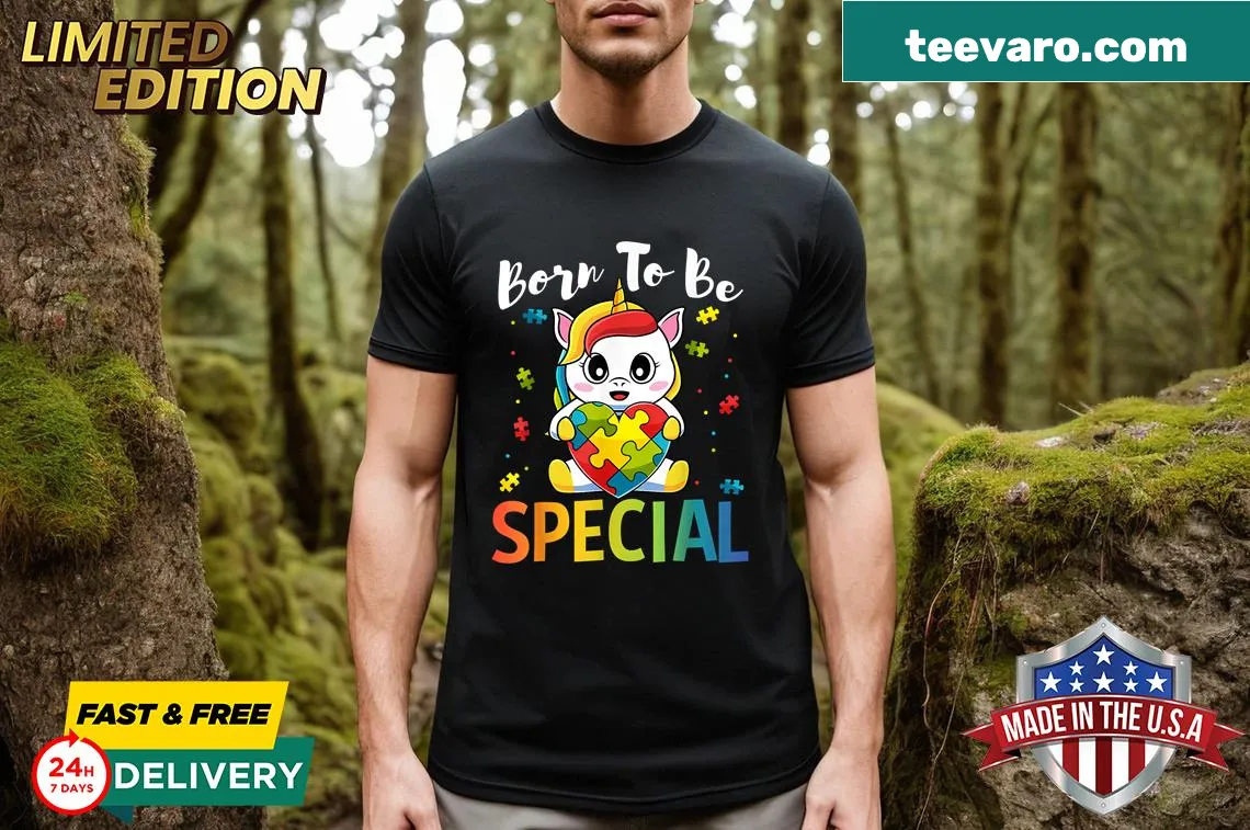 Cute unicorn and puzzle graphic for autism awareness on a kids' T-shirt — on a men's t-shirt