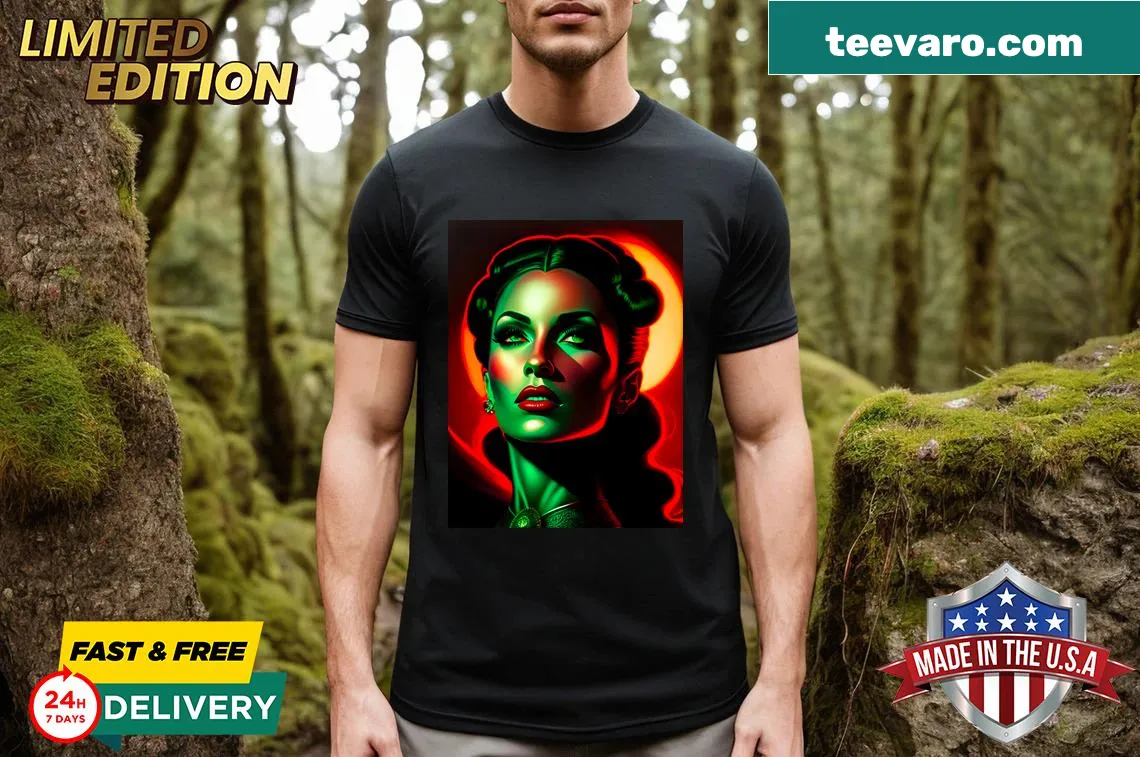 Personalized tee featuring horror queen illustration — on a men's t-shirt