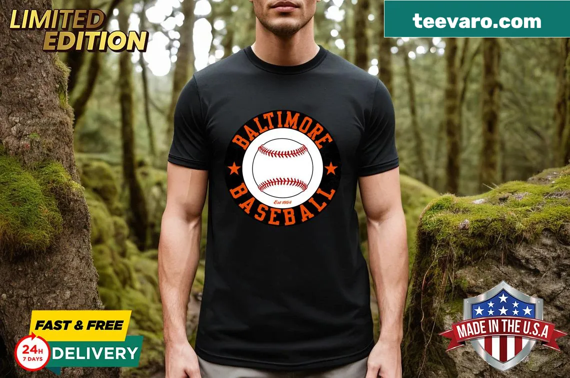 Retro Baltimore Orioles Baseball T-shirt with distressed graphics. — on a men's t-shirt