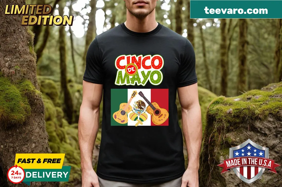 Cinco De Mayo t-shirt with festive celebration text. — on a men's t-shirt