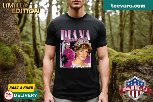 Vintage-style tee honoring Princess Diana with royal motifs