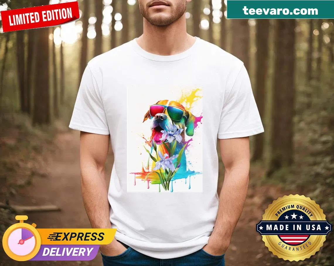 Watercolor dog portrait with sunglasses on a personalized t-shirt — on a men's t-shirt