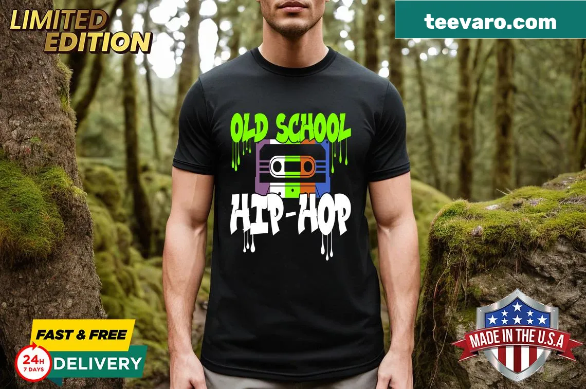 Retro hip hop cassette and graffiti design on a T-shirt — on a men's t-shirt