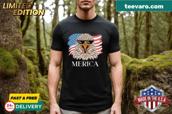 Patriotic t-shirt with eagle illustration for Fourth of July