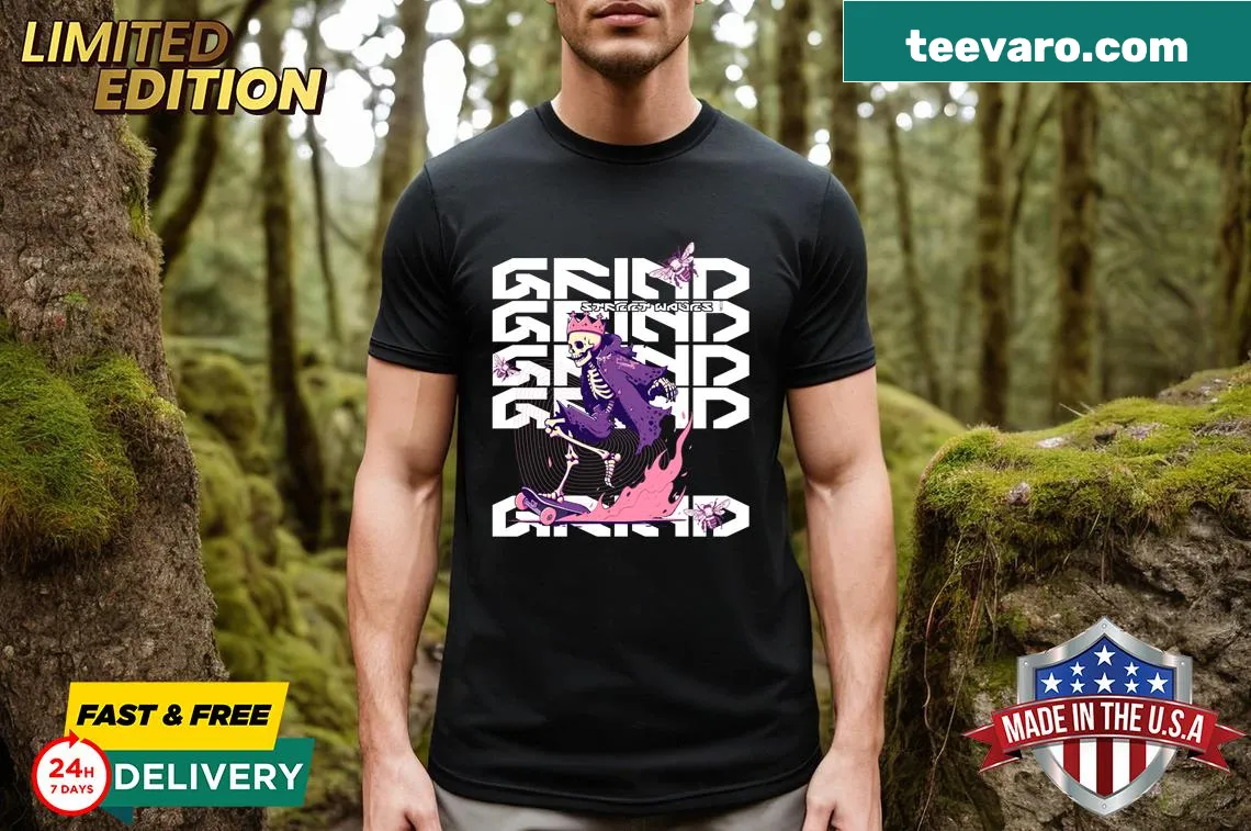 Illustrated skateboarder performing a trick on a skateboard in action. — on a men's t-shirt