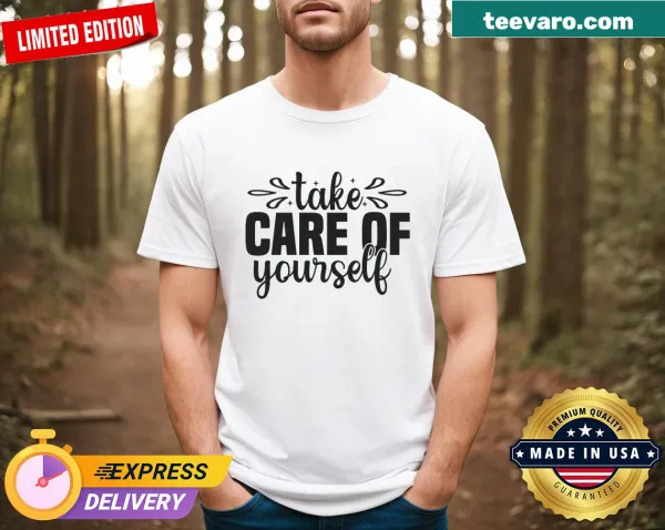 Illustrated self-care message on oversized t-shirt