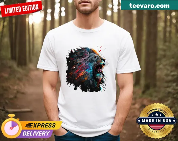 Graffiti style lion T-shirt designed for kids featuring Spunky.