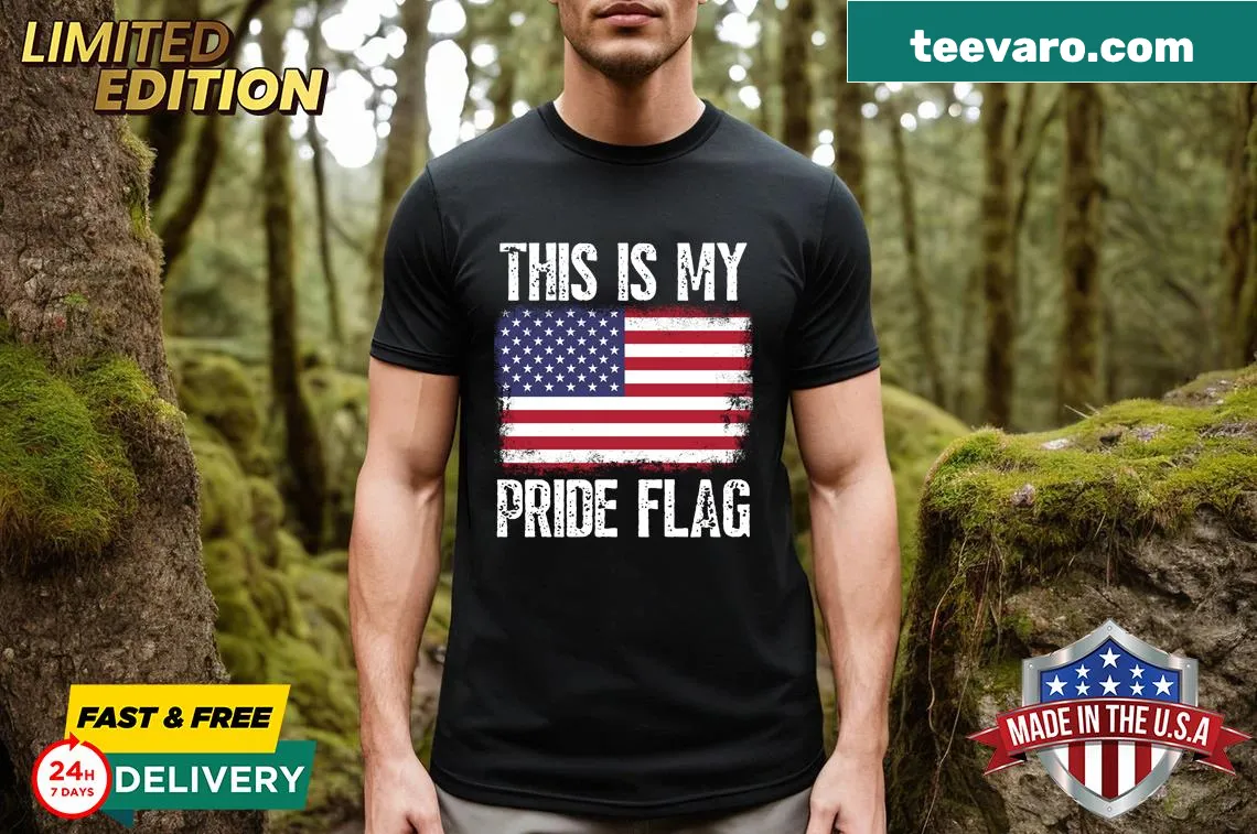 Patriotic t-shirt featuring the American flag for 4th of July — on a men's t-shirt