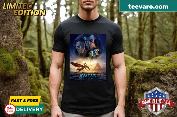 Theatrical movie poster design from Avatar: The Way of Water on a T-shirt