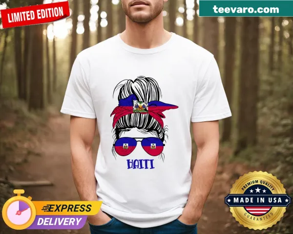 Haitian girl with messy bun and flag graphic on T-shirt