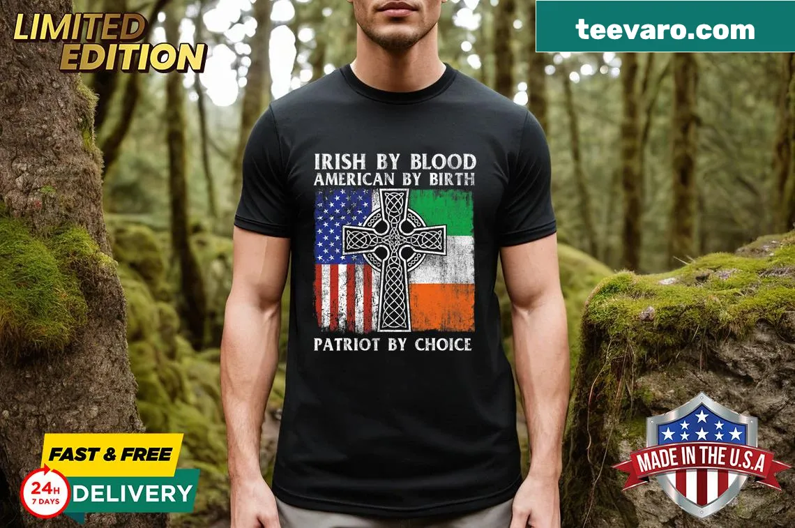 Patriotic T-shirt with Irish and American pride graphic — on a men's t-shirt