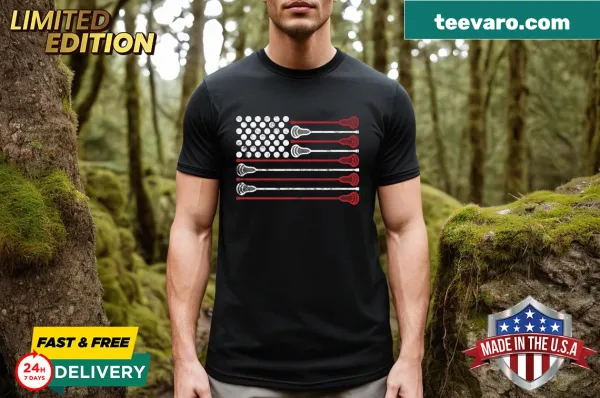 Lacrosse USA T-shirt with flag and sports theme