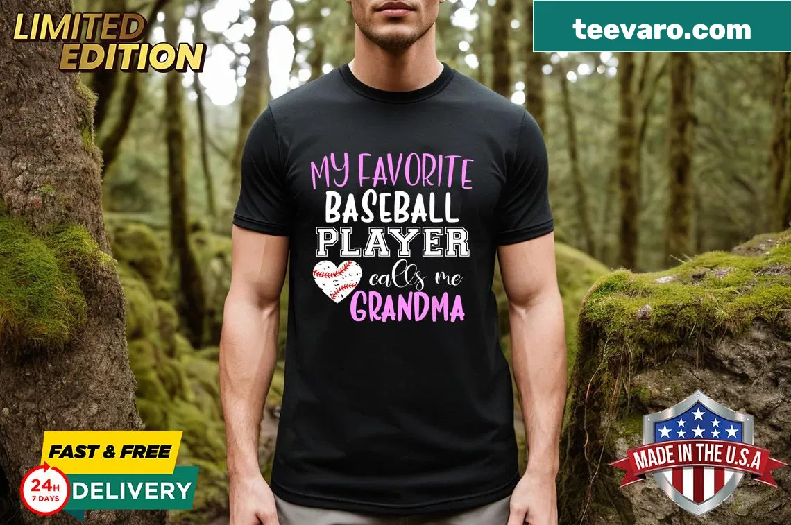 Embroidered T-shirt for grandmas supporting their favorite baseball players. — on a men's t-shirt