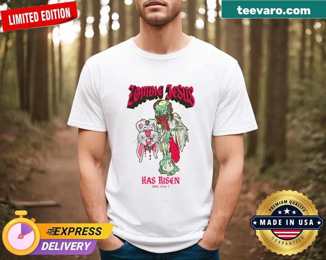 Humorous Zombie Jesus T-shirt for women — on a men's t-shirt