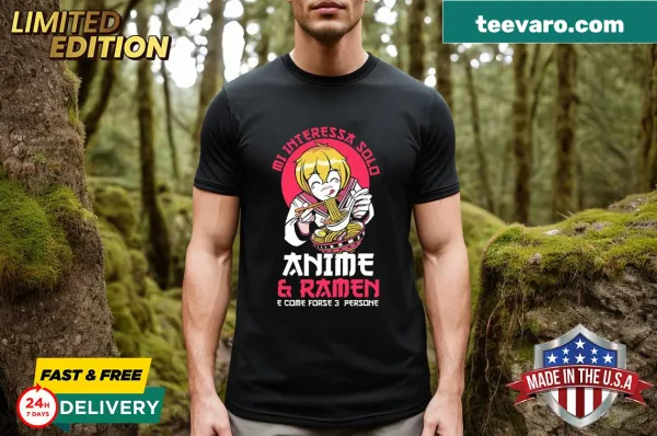 Anime and ramen themed graphic on stylish t-shirt for fans