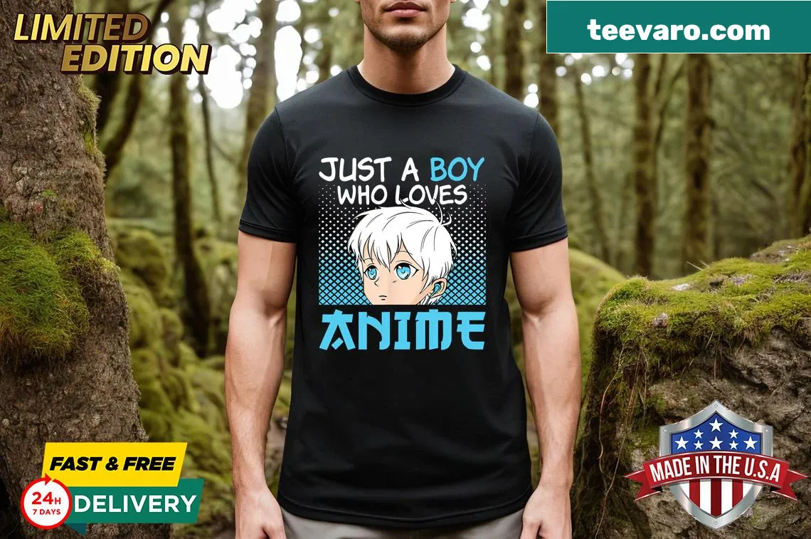 Cartoon graphic declaring love for anime on a fashionable t-shirt — on a men's t-shirt