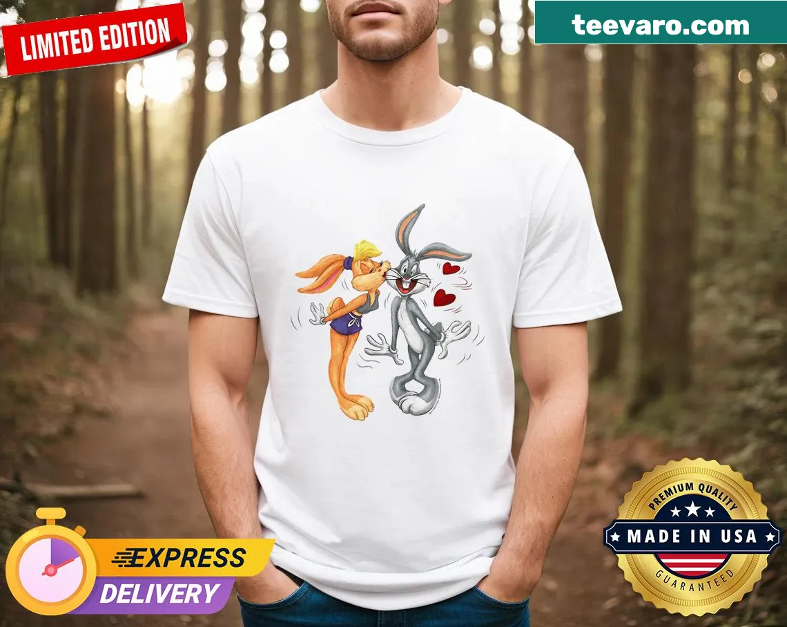 Valentine's Day T-shirt with Bugs and Lola Bunny graphic — on a men's t-shirt