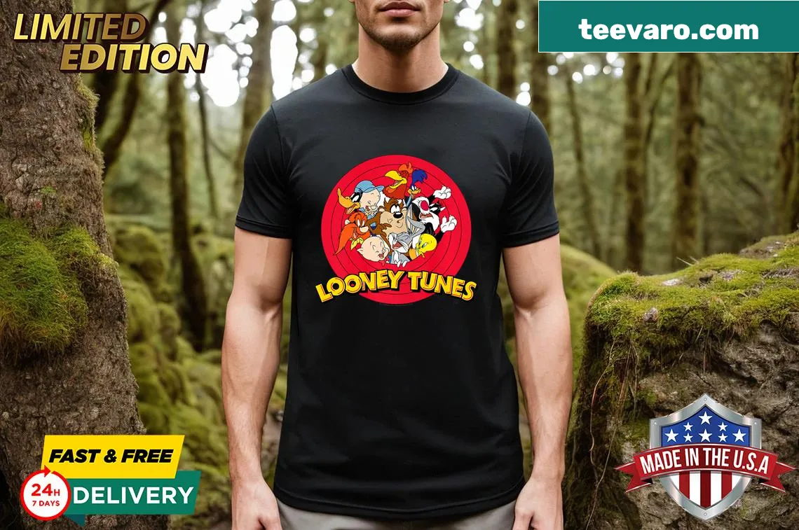 Vintage Looney Tunes group logo graphic on T-shirt. — on a men's t-shirt