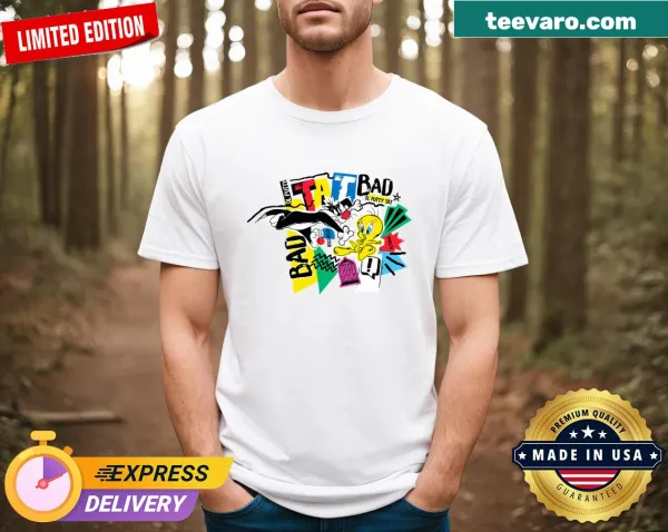 Looney Tunes Tweety and Sylvester chase graphic on t-shirt