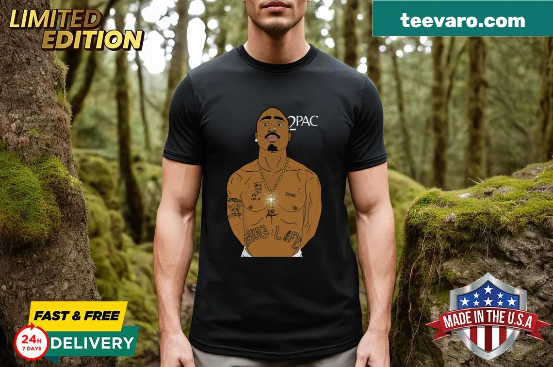 Fashionable T-shirt featuring an exclusive Thug Life design by Tupac — on a men's t-shirt