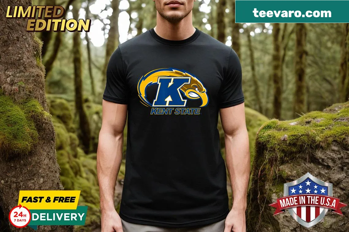 Kent State University embroidered retro T-shirt — on a men's t-shirt
