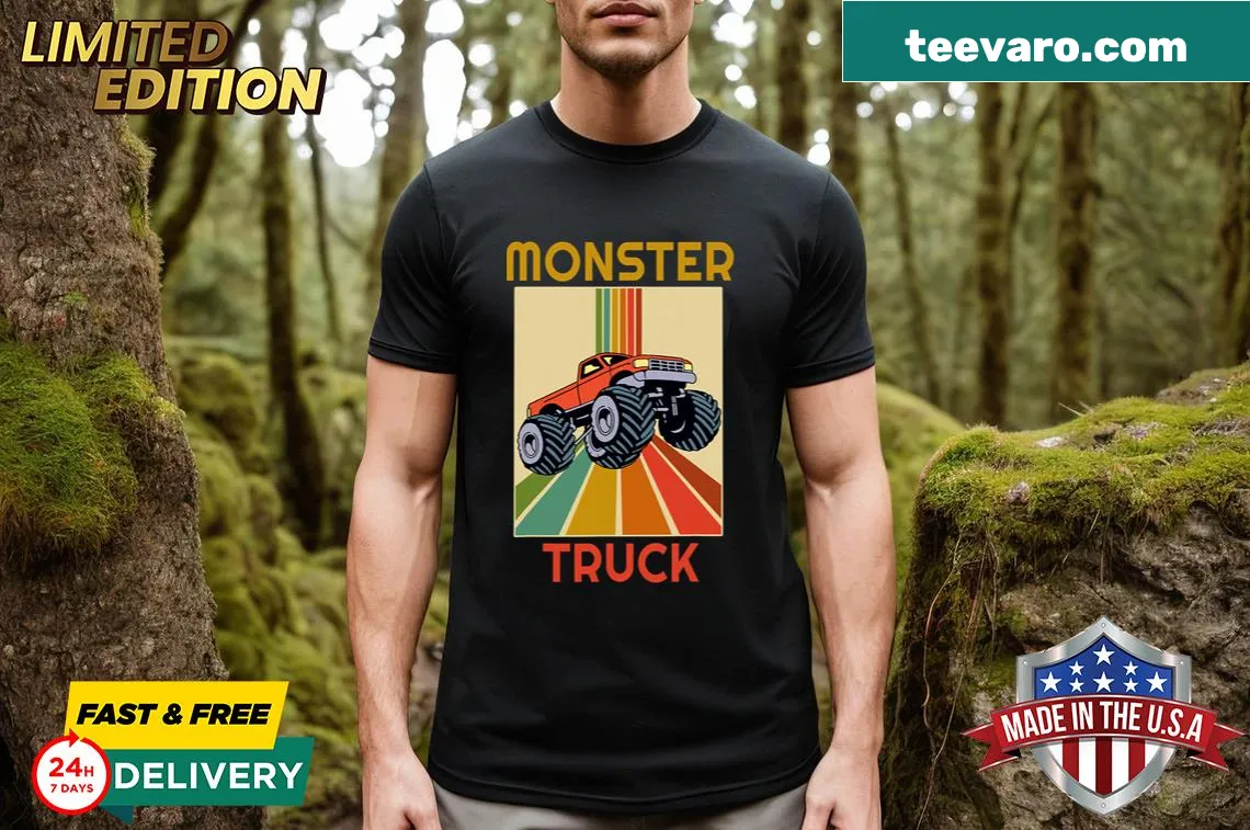 Graphic T-shirt featuring a humorous monster truck design. — on a men's t-shirt