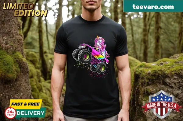 Monster truck with unicorn design for girls' birthday T-shirt