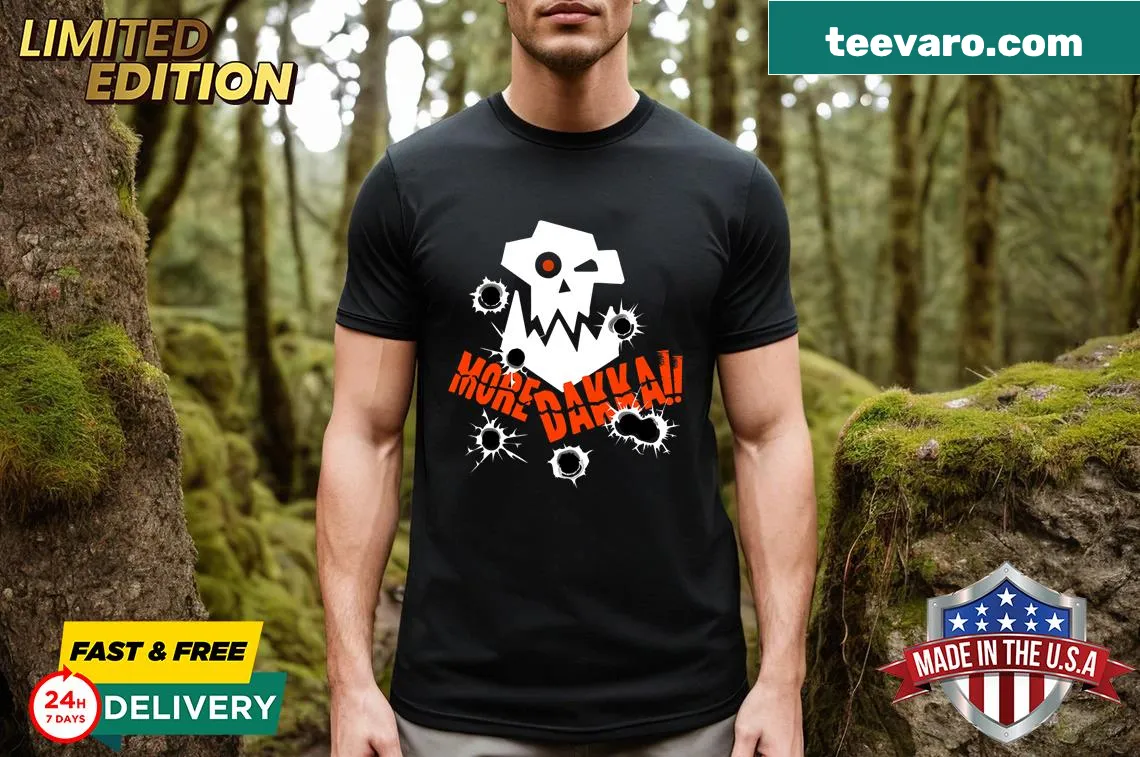 Ork-themed tabletop gaming t-shirt for women with bold typography — on a men's t-shirt