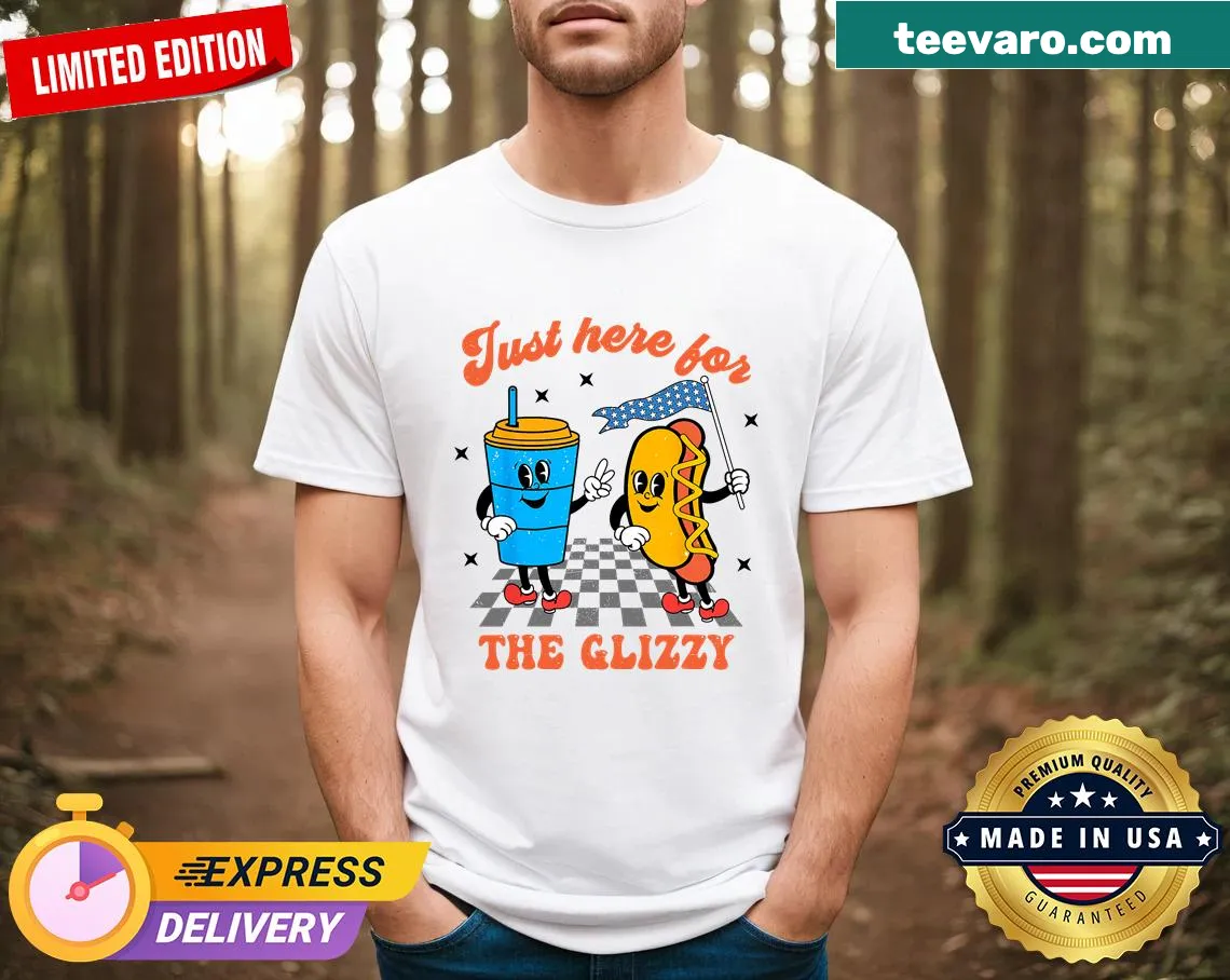 Funny t-shirt with the phrase I'm Just Here For The Glizzy for 4th of July. — on a men's t-shirt